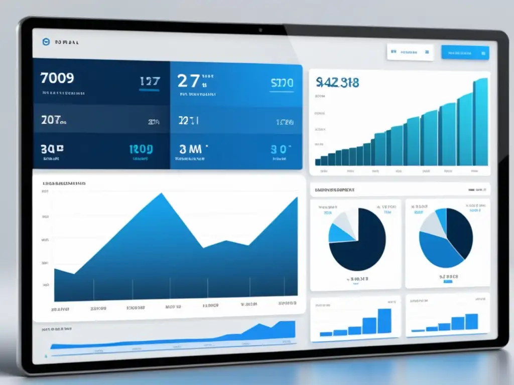 Panel digital de herramientas tecnológicas para análisis competitivo en tonos blancos y azules, transmitiendo profesionalismo y precisión