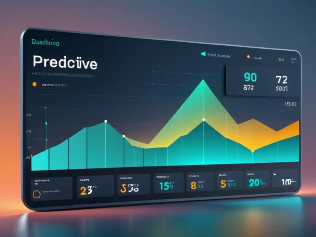 Panel de visualización futurista y minimalista con analítica predictiva para tecnologías emergentes en una paleta de colores fríos