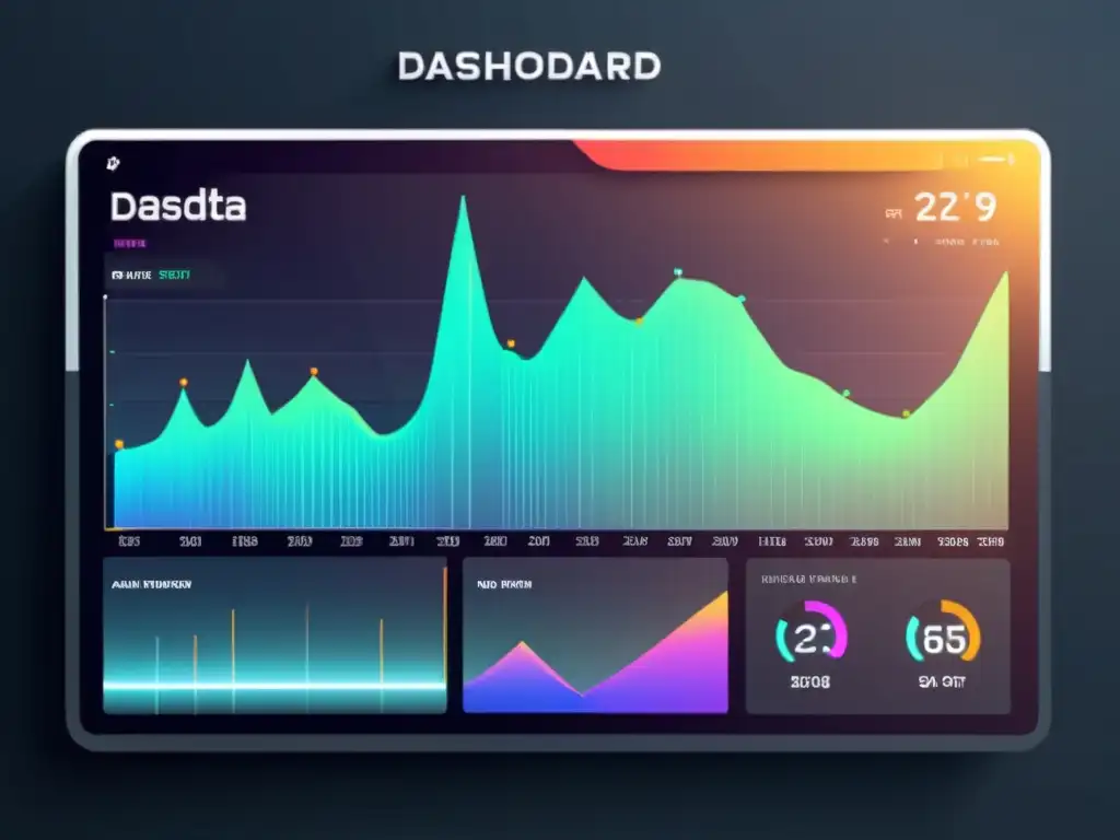 Un panel de visualización futurista y minimalista muestra datos en tiempo real con elementos visuales brillantes y contrastes nítidos