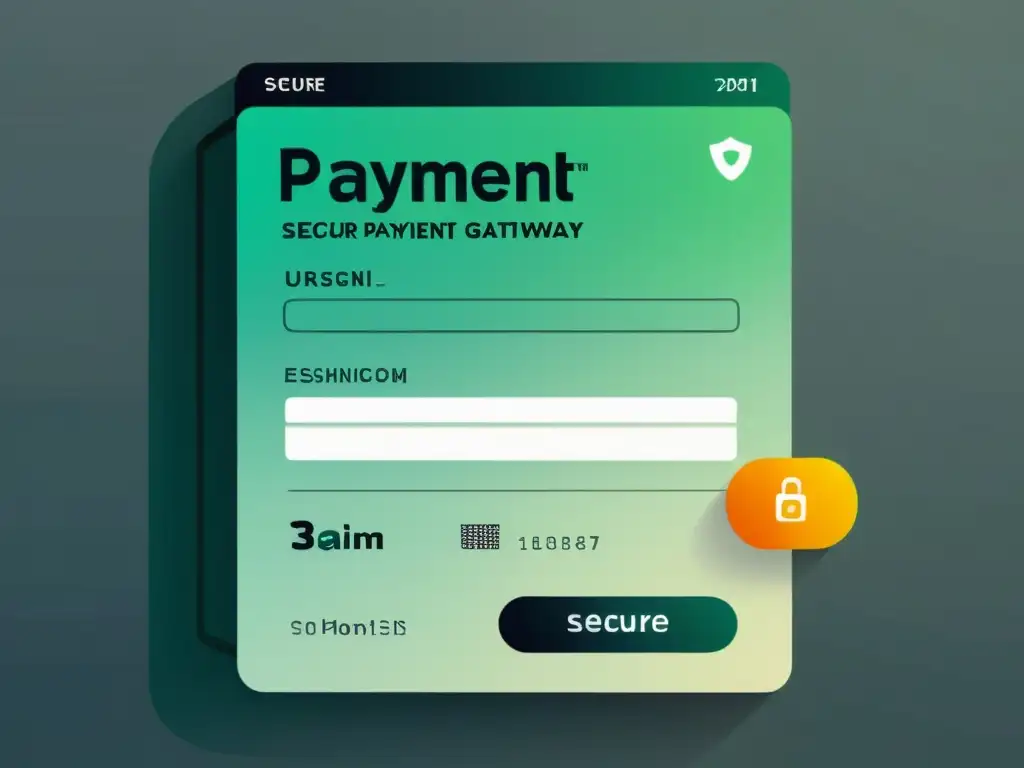 Implementando pasarelas de pago seguras: Detalle de una interfaz moderna con diseño minimalista, colores monocromáticos y formulario de pago seguro