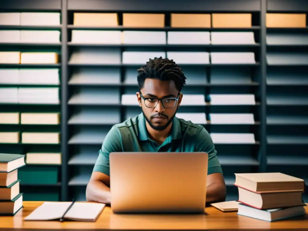 Persona concentrada en escritorio rodeada de libros y papeles, destacando en Ciencia de Datos con enfoque continuo en aprendizaje