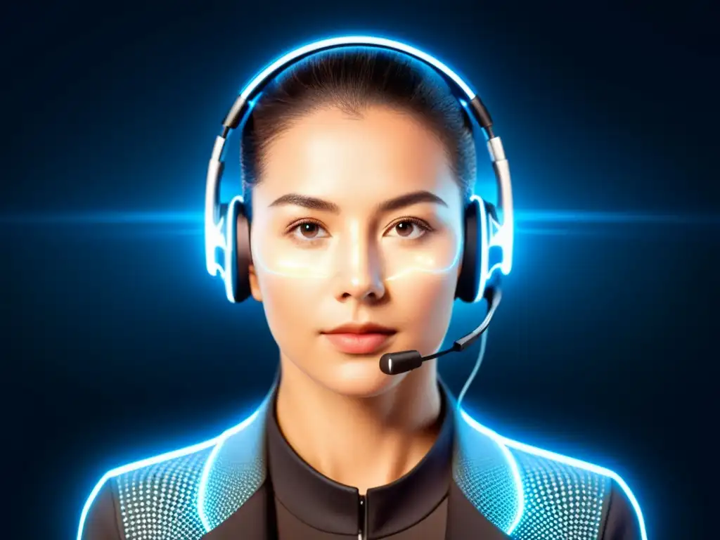 Persona usando un headset BCI futurista con conexiones neurales, en un entorno hightech