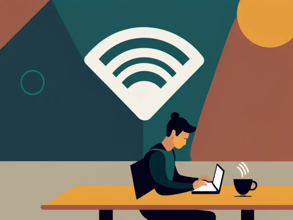 Persona usando VPN seguro en WiFi público en café