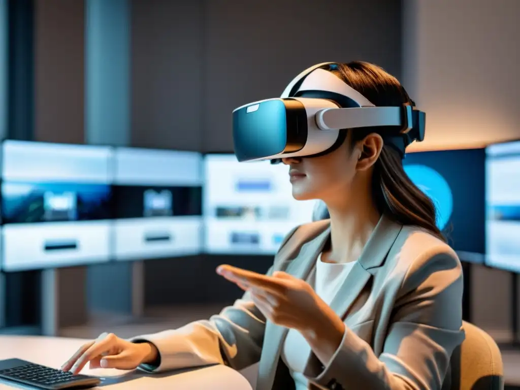 Persona interactuando con simulación laboral en Realidad Virtual, destacando la inmersión de la capacitación laboral con Realidad Virtual