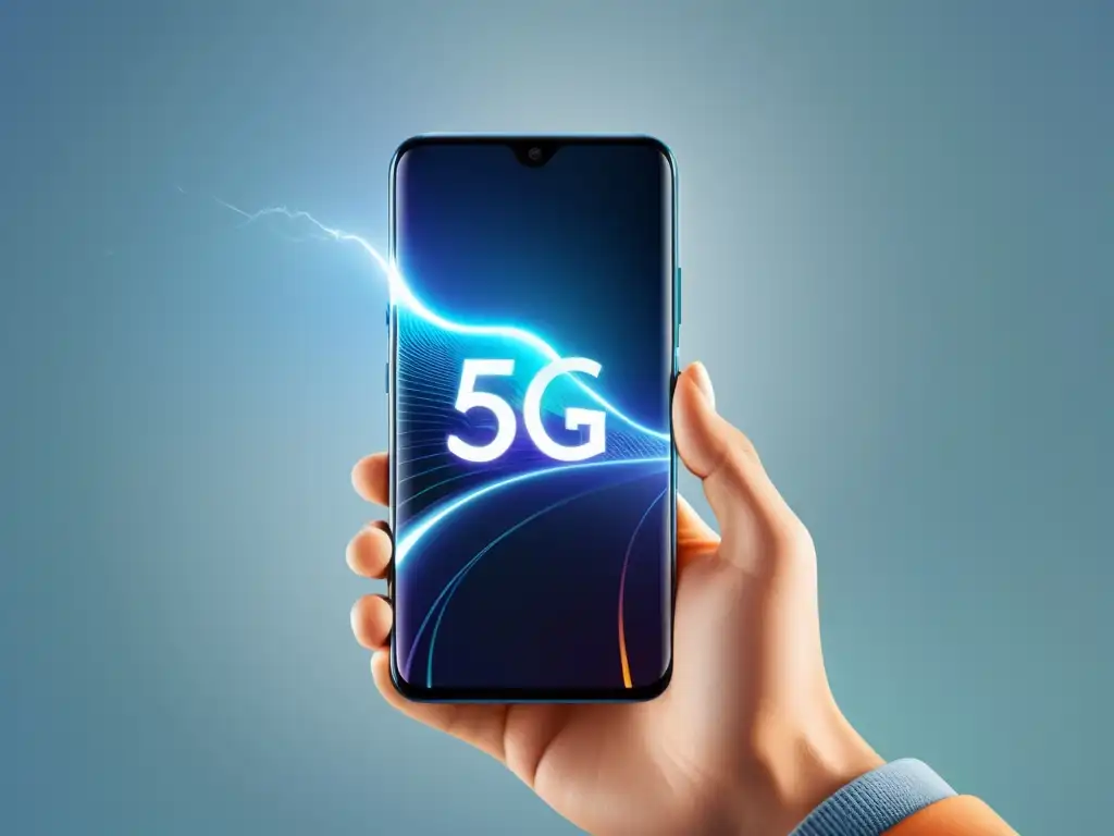 Persona usando smartphone 5G de alta velocidad con streaming fluido