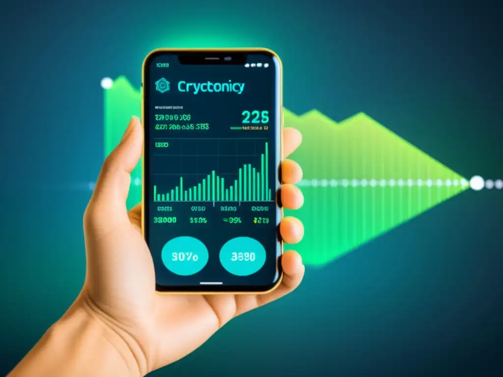 Transacción de criptomonedas: sofisticación digital y seguridad Persona sofisticada realizando transacción de criptomonedas en smartphone, reflejando confianza en el paisaje financiero digital