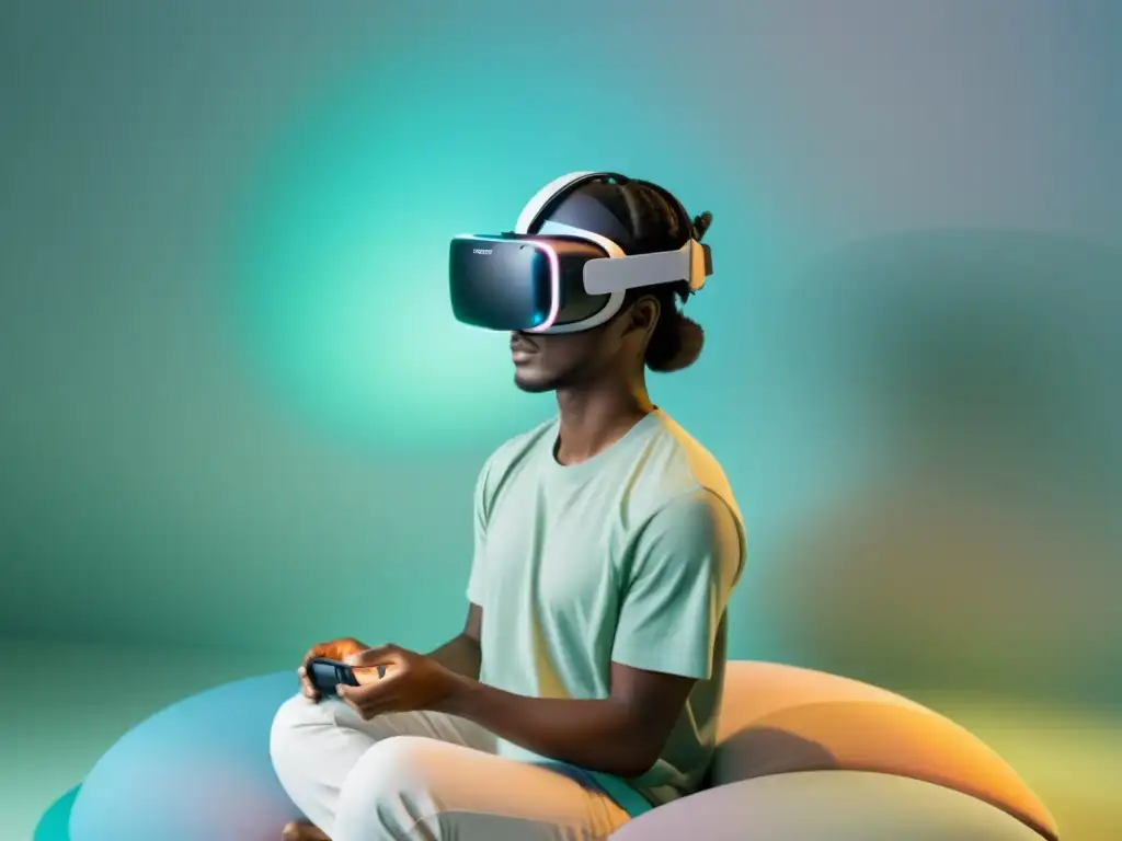 Persona en terapia ocupacional con realidad virtual, disfrutando de un ambiente sereno y tranquilo