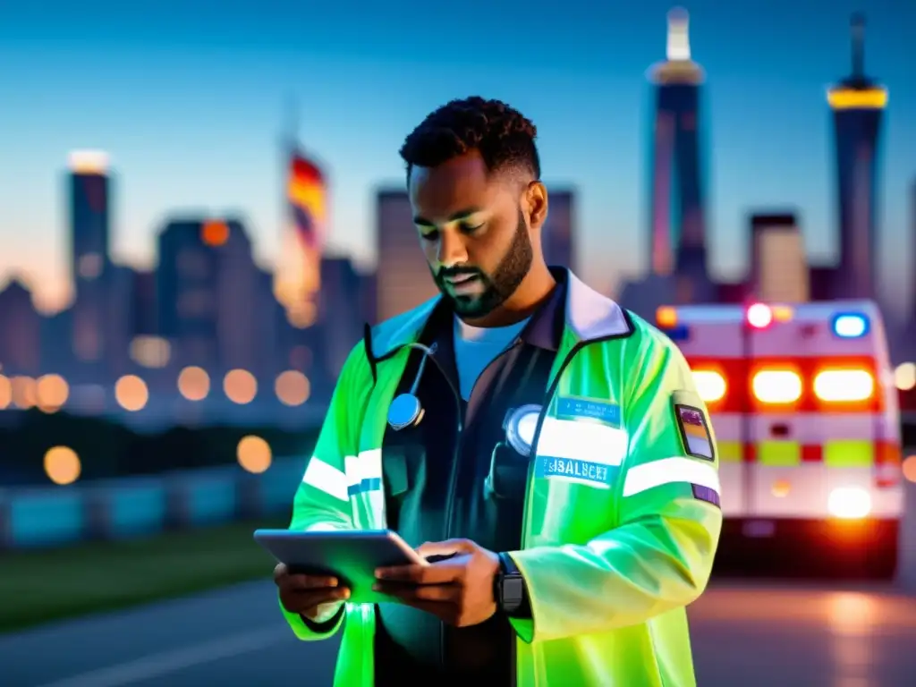 Un profesional médico usando tecnología 5G para respuestas rápidas en emergencias sanitarias