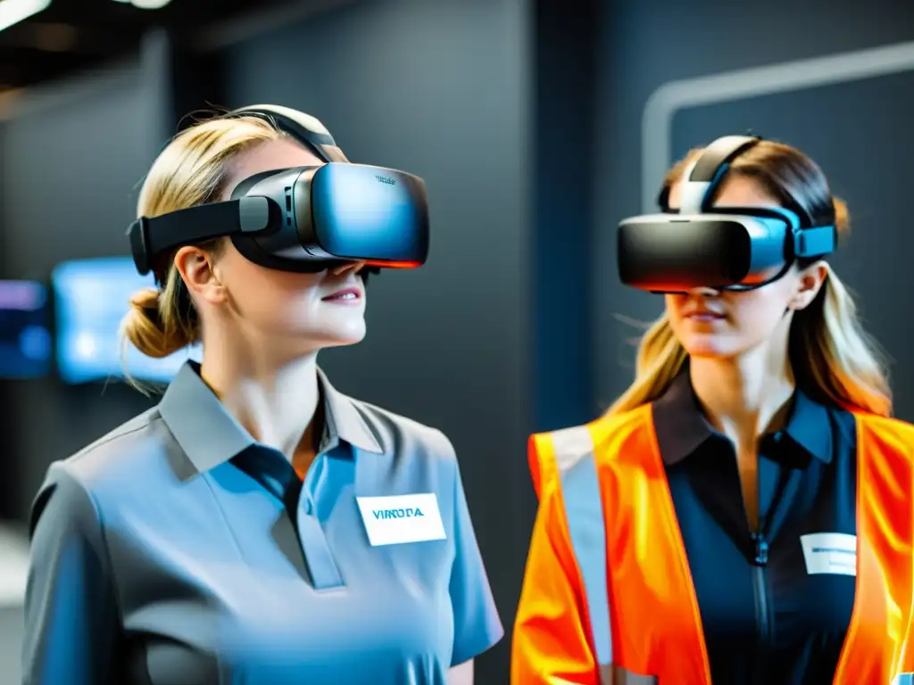 Profesional usando simuladores de Realidad Virtual para profesionales en ambiente industrial de alto riesgo