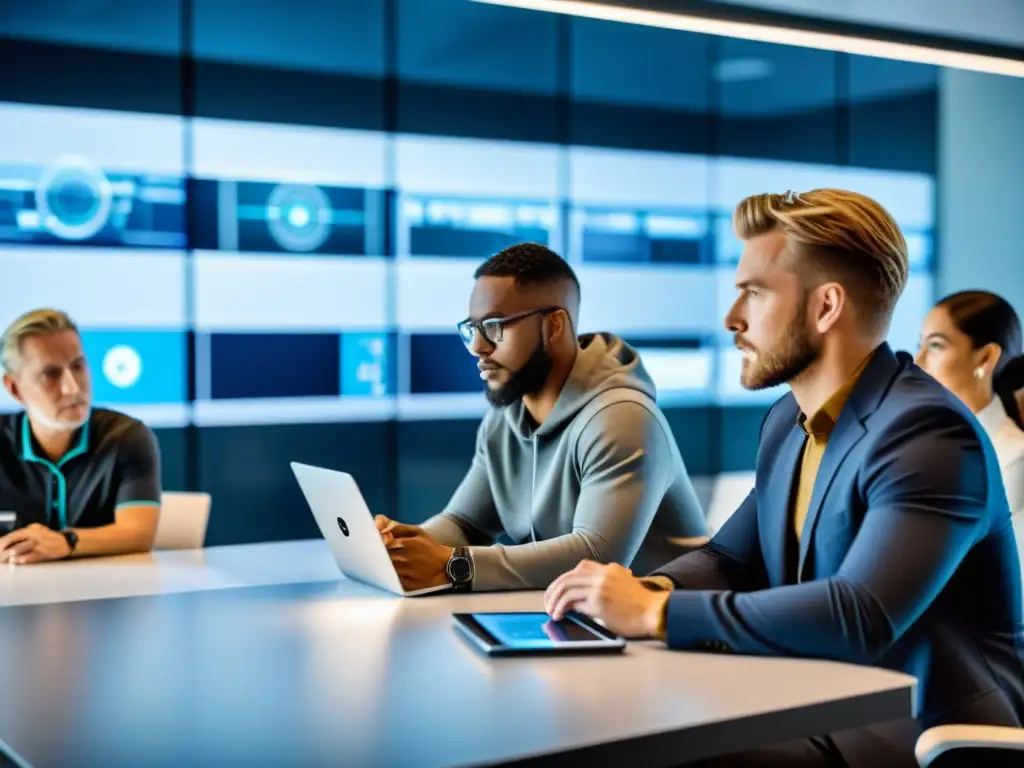 Profesionales en entrenamiento de ciberseguridad en un espacio moderno