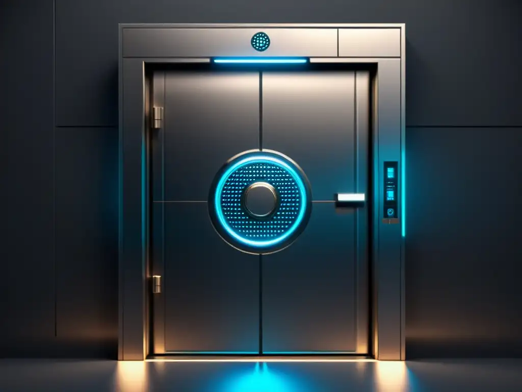 Una puerta de bóveda segura con tecnología futurista, destacando la importancia de Zero Trust Security