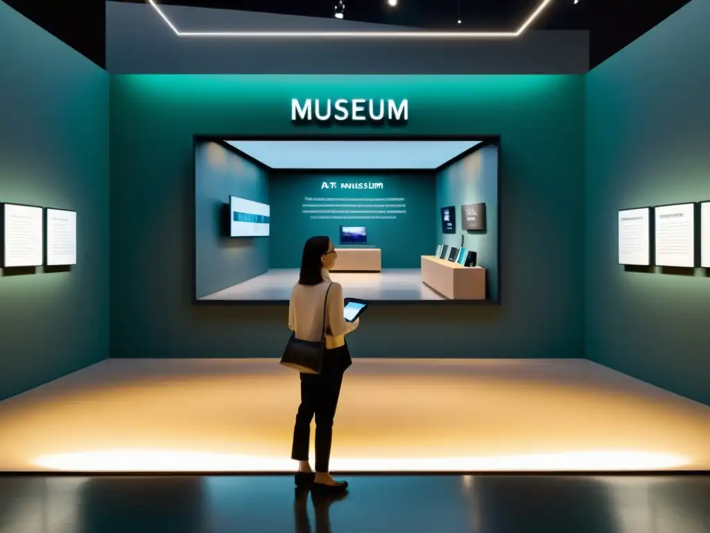 Realidad aumentada en museos educativos: Galería de museo con sobrepuestos de AR integrados en las exhibiciones para una experiencia enriquecedora