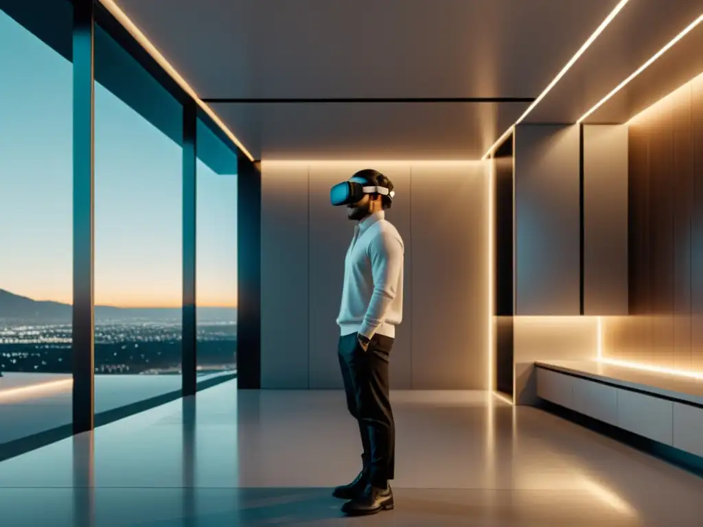 Realidad virtual en arquitectura: Imagen minimalista de diseño arquitectónico moderno con líneas limpias y estética futurista