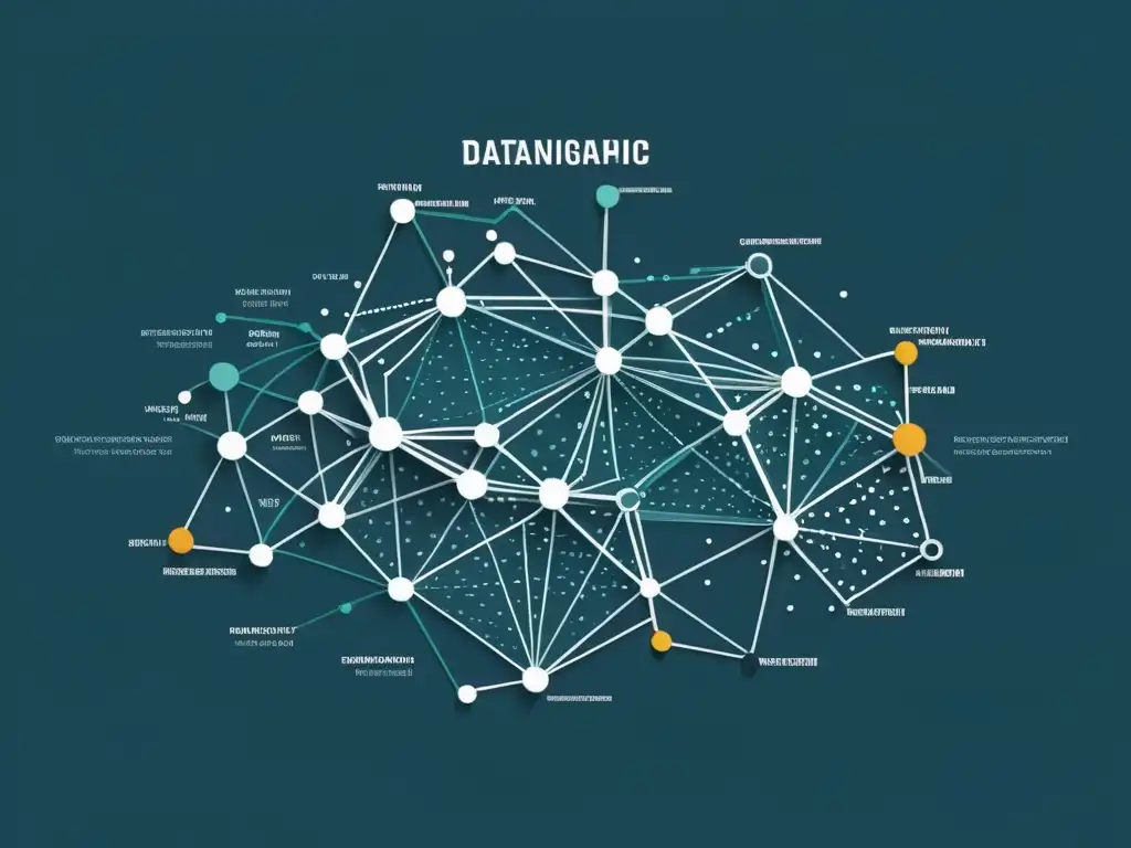 Una red de datos interconectados con líneas modernas y esquema de colores monocromático