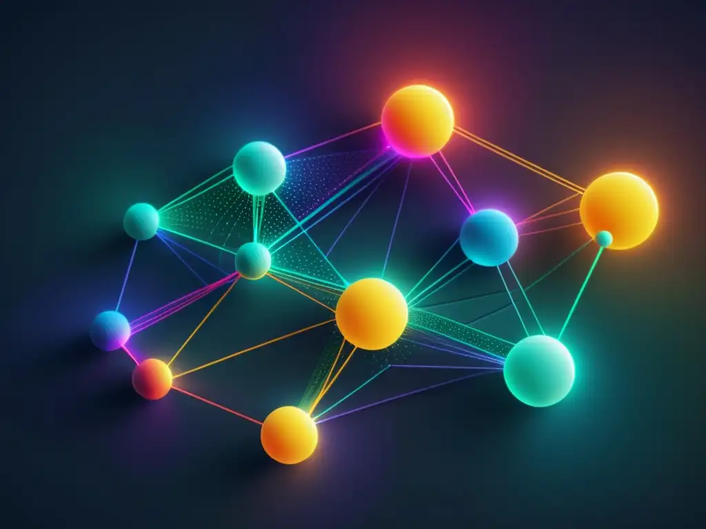 Una red de datos interconectados en vibrantes colores, simbolizando la complejidad de la minería de datos en la era del Big Data