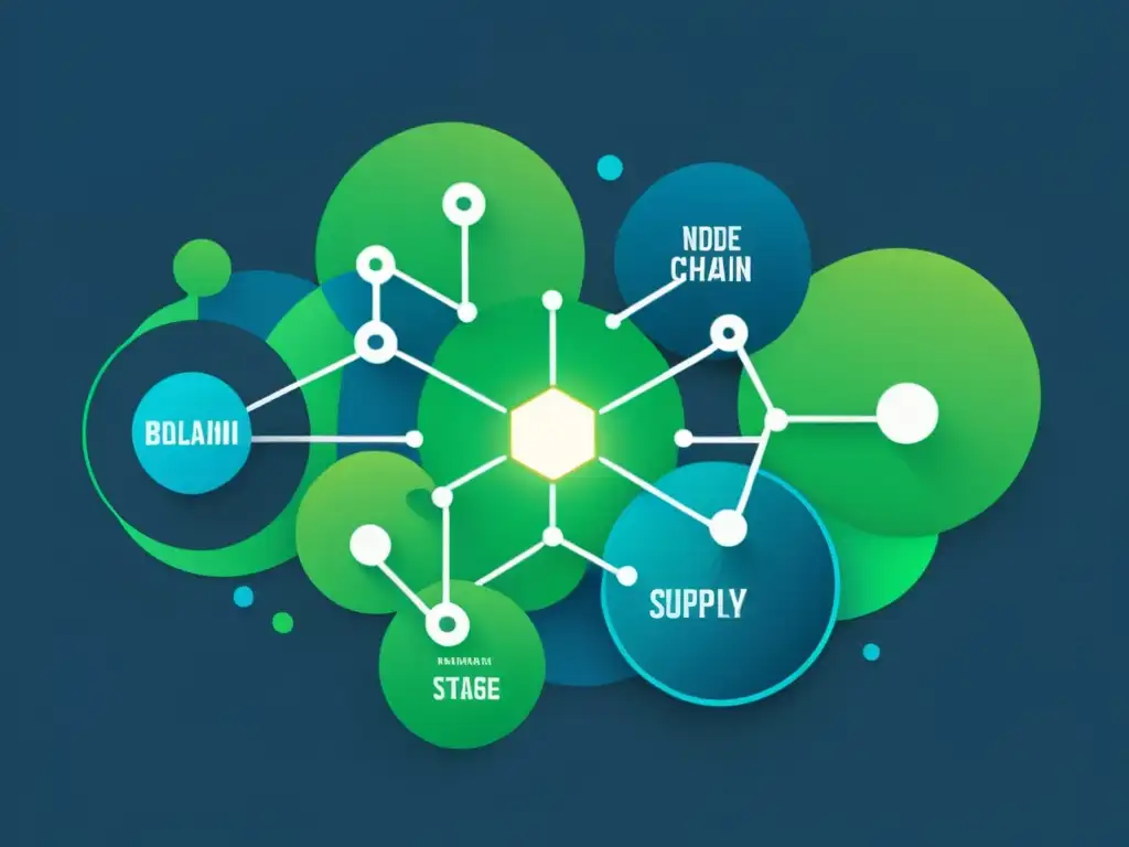 Red interconectada de nodos futuristas en aplicaciones de Blockchain e IA en cadenas de suministro