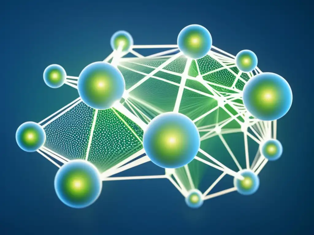 Red de nodos interconectados en tonos azules y verdes, representando la autonomía de las Organizaciones Autónomas Descentralizadas en tecnologías emergentes