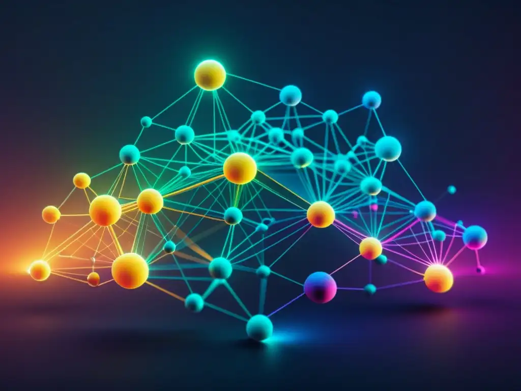 Una red de nodos luminosos muestra la complejidad de los datos, representando las diferencias clave entre datos estructurados y no estructurados