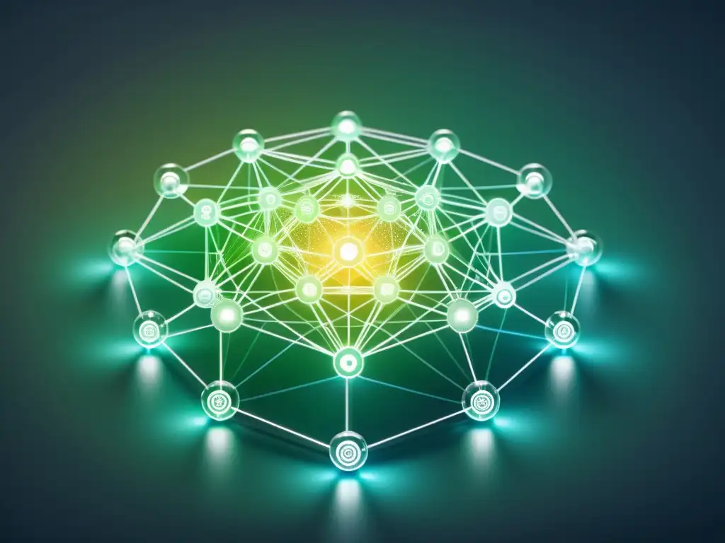 Red publicitaria transparente con blockchain Una red publicitaria digital transparente con nodos blockchain y conexiones detalladas
