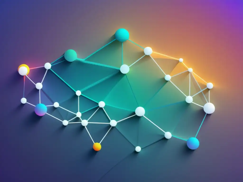 Una representación de datos en redes sociales con nodos interconectados y líneas elegantes, en una paleta de colores suaves y sofisticados