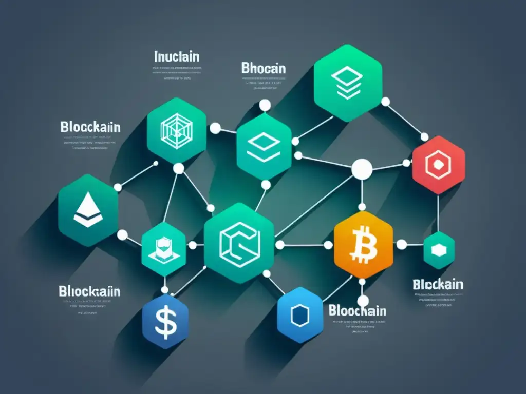 Una representación detallada de una red de blockchain, resaltando la importancia de la criptografía en Blockchain con su complejidad y seguridad