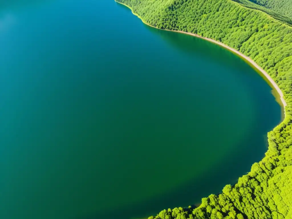 Resplandeciente embalse entre colinas verdes