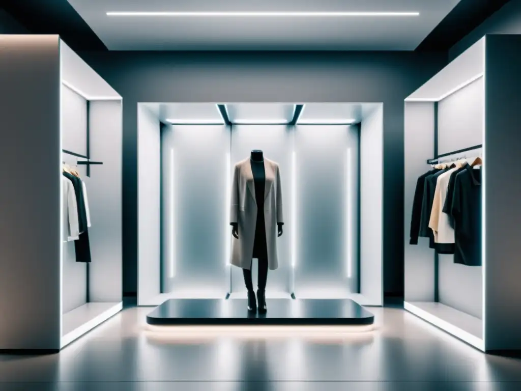 Revolutionary virtual fitting room experience with sleek, high-tech interface and sharp augmented reality clothing try-on