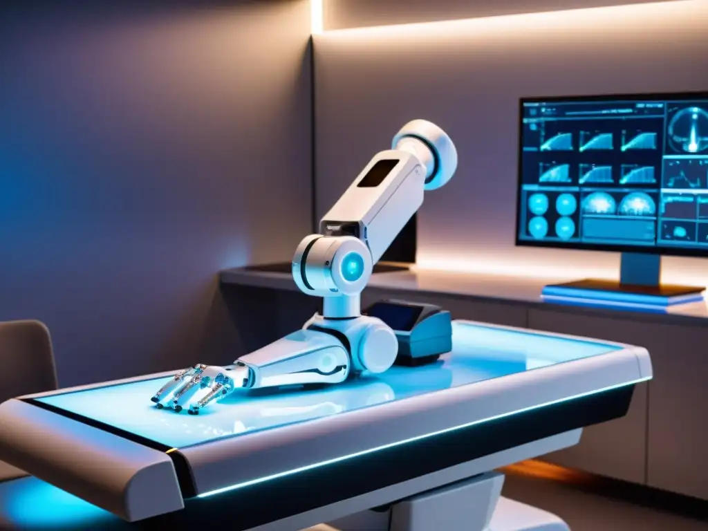 Robot de diagnóstico médico avanzado con tecnología futurista, detectando enfermedades emergentes