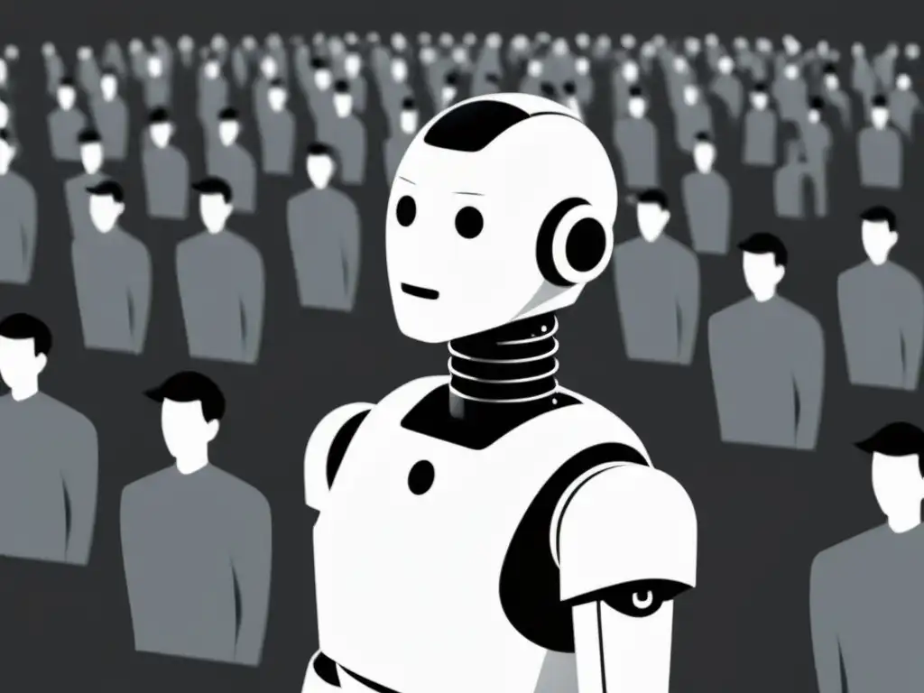 Un robot humanoide en medio de una multitud, con miradas de curiosidad y aprensión