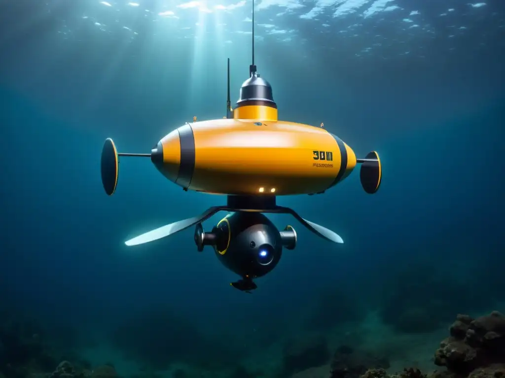 Un robot submarino de alta tecnología surca con gracia las profundidades misteriosas del océano