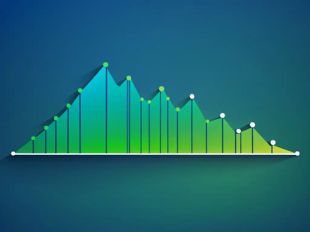 Transformación del sector financiero mediante Big Data: Ilustración minimalista de datos interconectados formando un gráfico financiero moderno en tonos azules y verdes