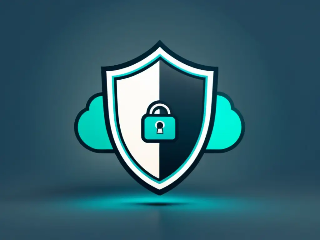 Un servidor en la nube seguro y moderno rodeado de un ícono de escudo, representando las mejores prácticas en seguridad de la información en la nube