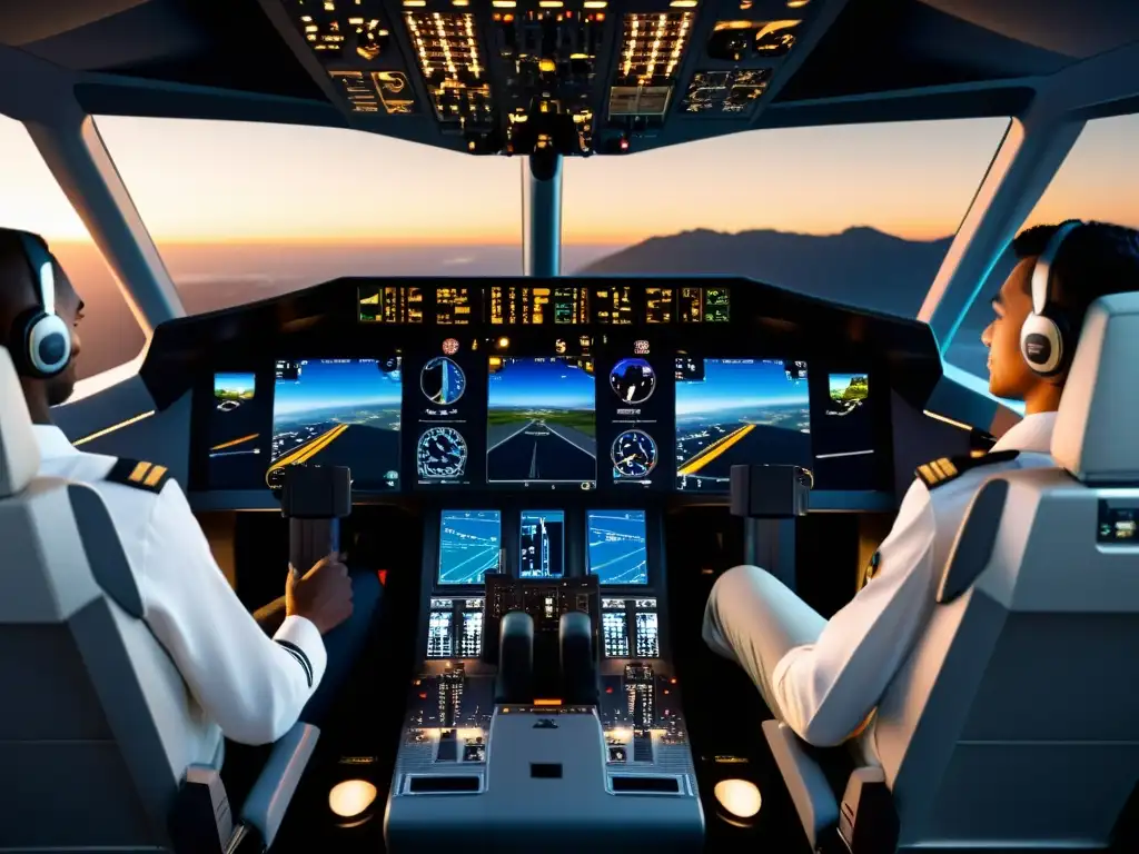 Simulador de vuelo de última generación: detalle y tecnología Un simulador de vuelo avanzado para pilotos con diseño moderno y controles realistas, iluminación tenue resaltando detalles de vanguardia