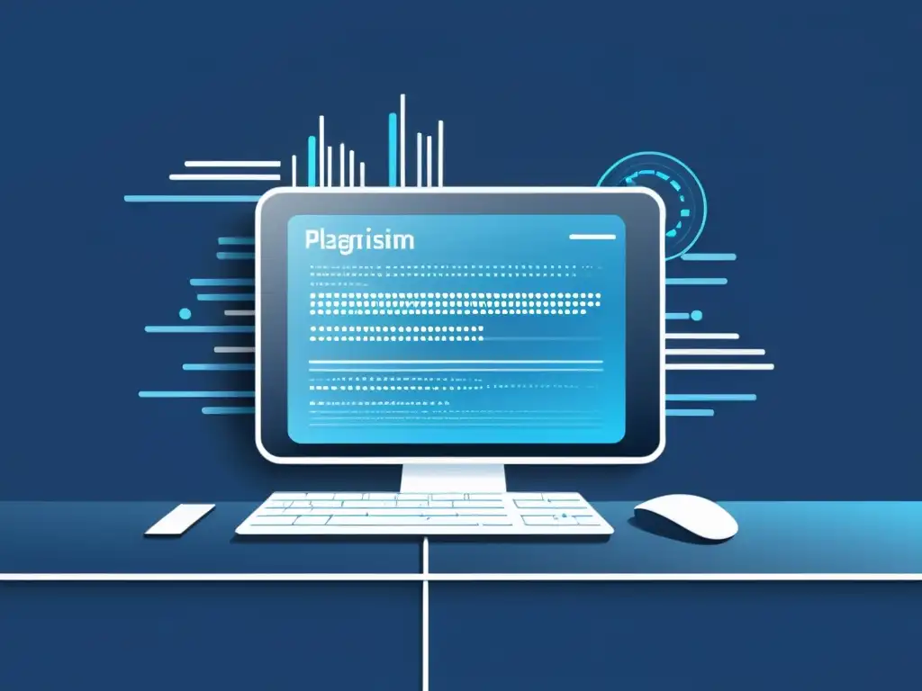 Un sistema de detección de plagio con Inteligencia Artificial en tonos azules y plateados