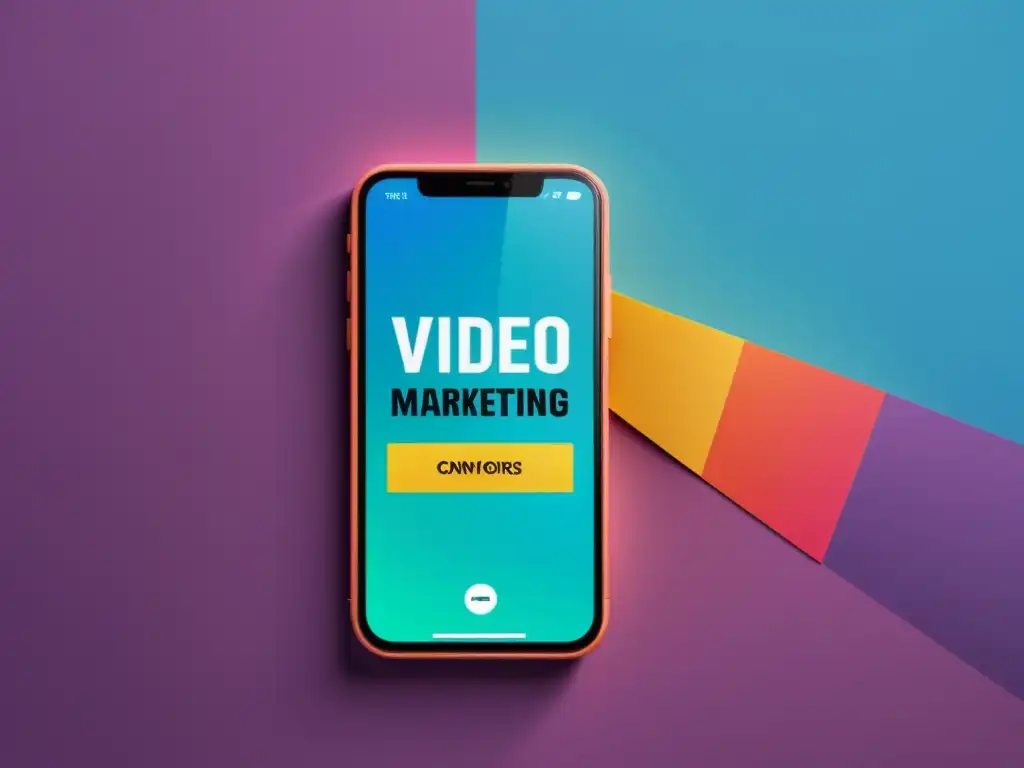 Un smartphone muestra un anuncio de video marketing cautivador con colores vibrantes y contenido visual impactante