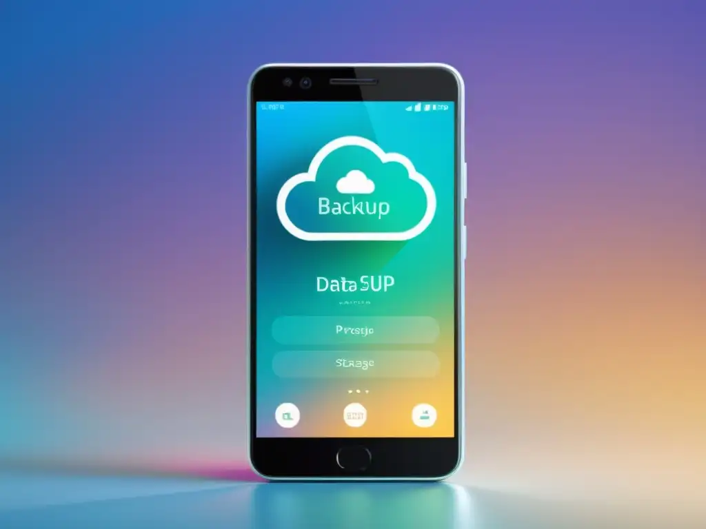 Un smartphone elegante respaldando datos con una nube, en un fondo de tonos calmados