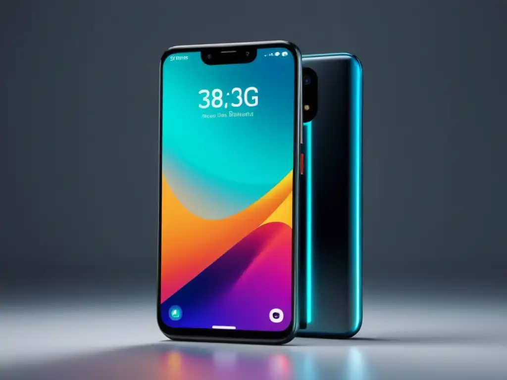 Un smartphone futurista muestra entretenimiento móvil en la era 5G con pantalla de alta definición y contenido dinámico