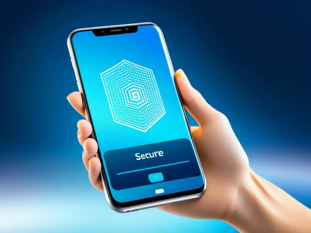 Un smartphone futurista muestra la gestión de identidad digital con Blockchain en una interfaz elegante