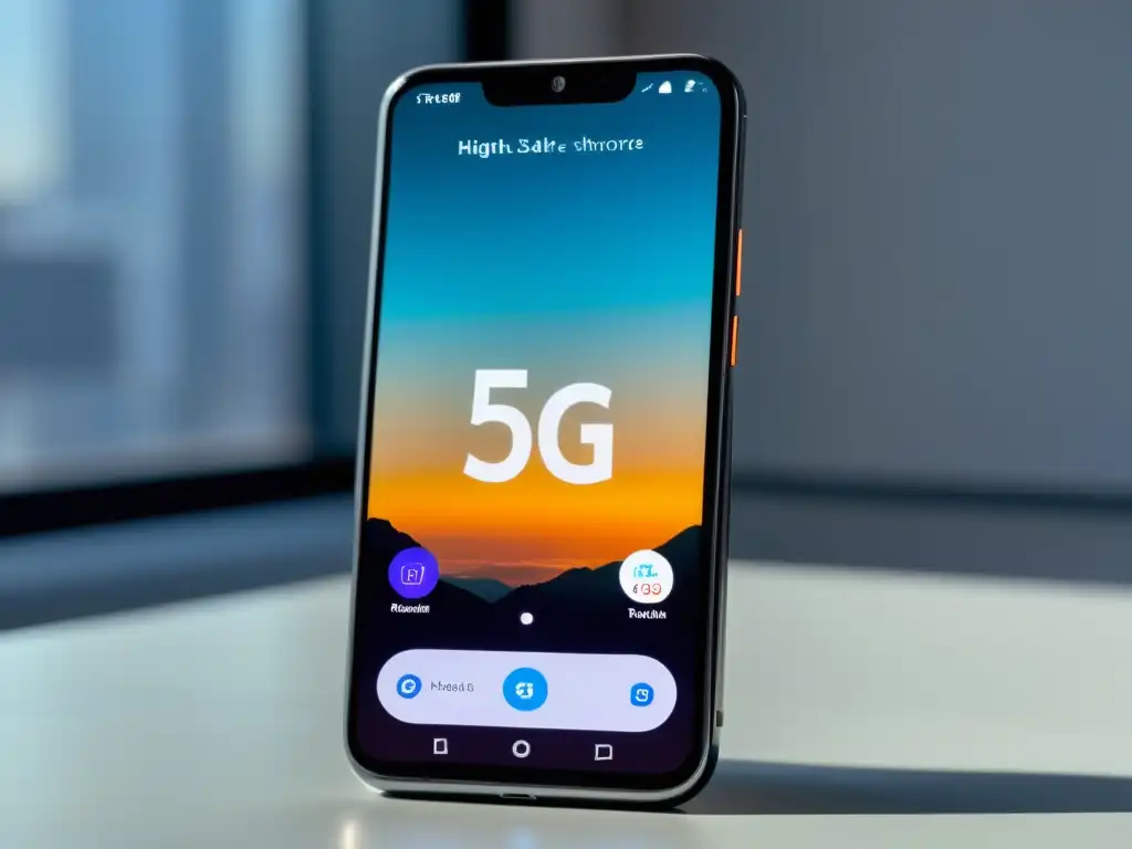 Un smartphone 5G futurista con app de podcast de alta definición abierta