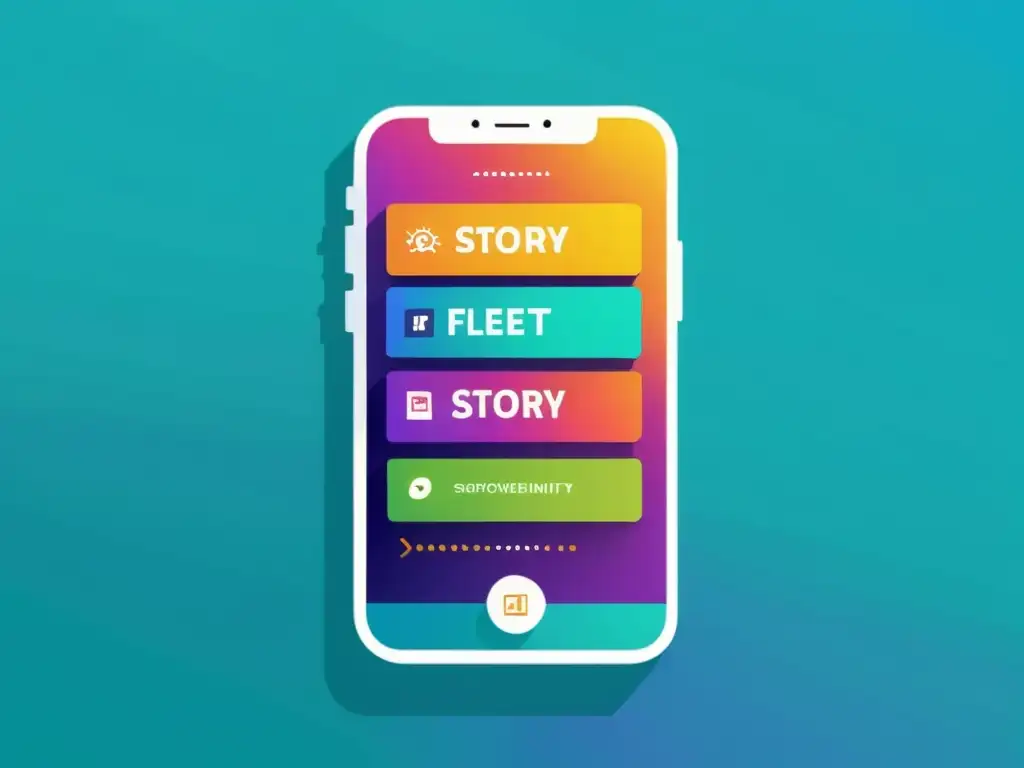 Un smartphone muestra una historia dinámica con colores vibrantes y tipografía audaz