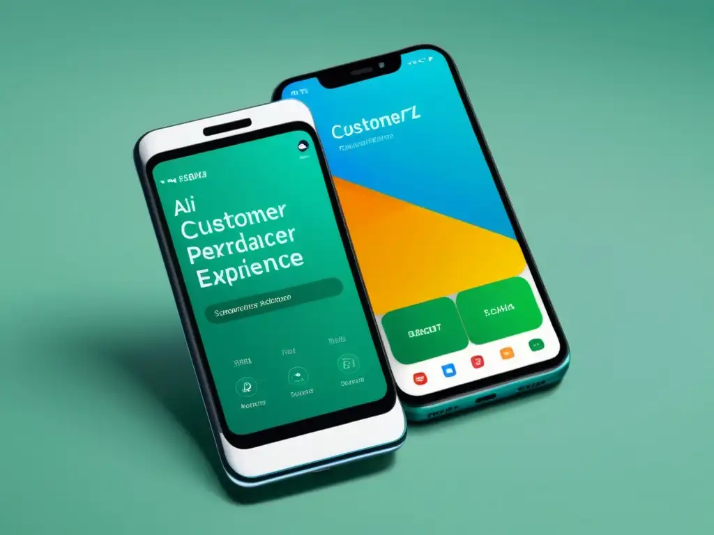 Smartphone con interfaz de personalización de la experiencia del cliente con IA, colores vibrantes y diseño intuitivo