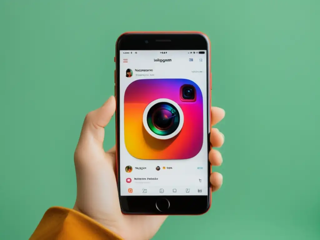 Smartphone moderno muestra estrategias de marketing visual en Instagram con contenido atractivo y vibrante