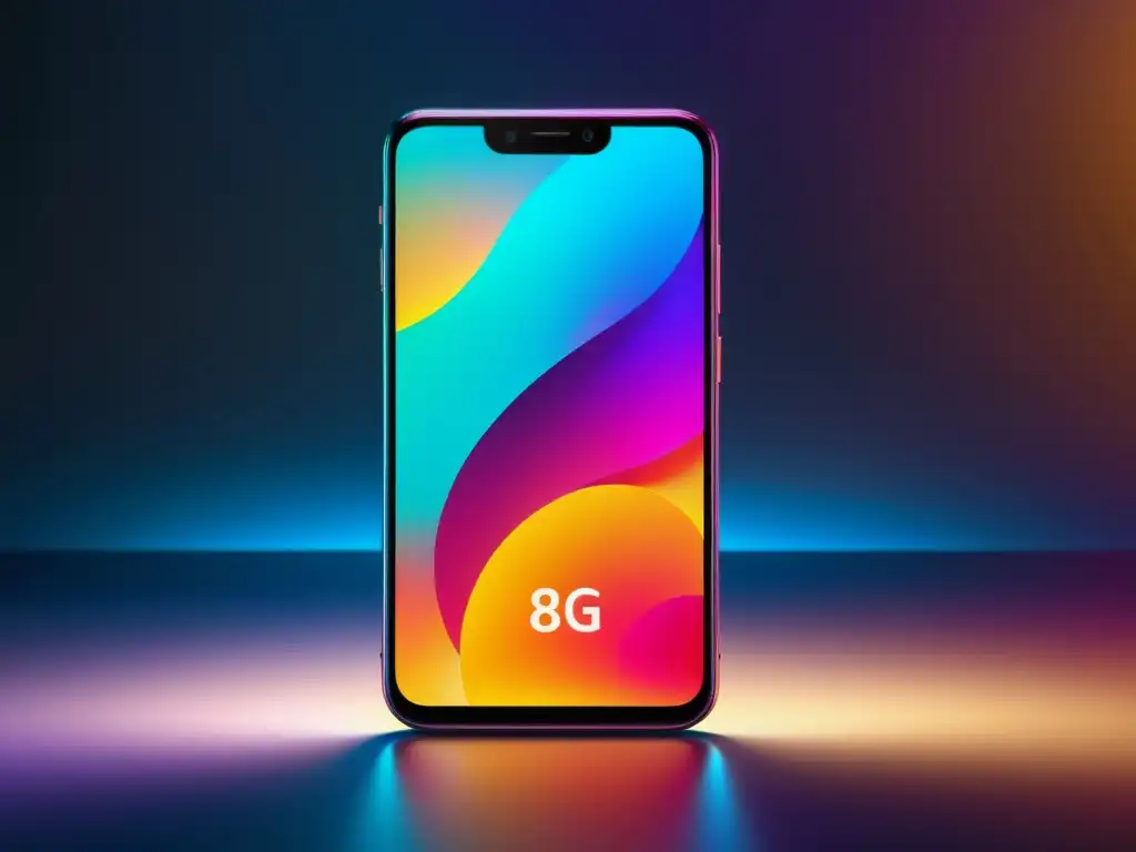 Un smartphone moderno muestra impacto 5G video bajo demanda con gran calidad de imagen y colores vibrantes, reflejando la luz ambiental