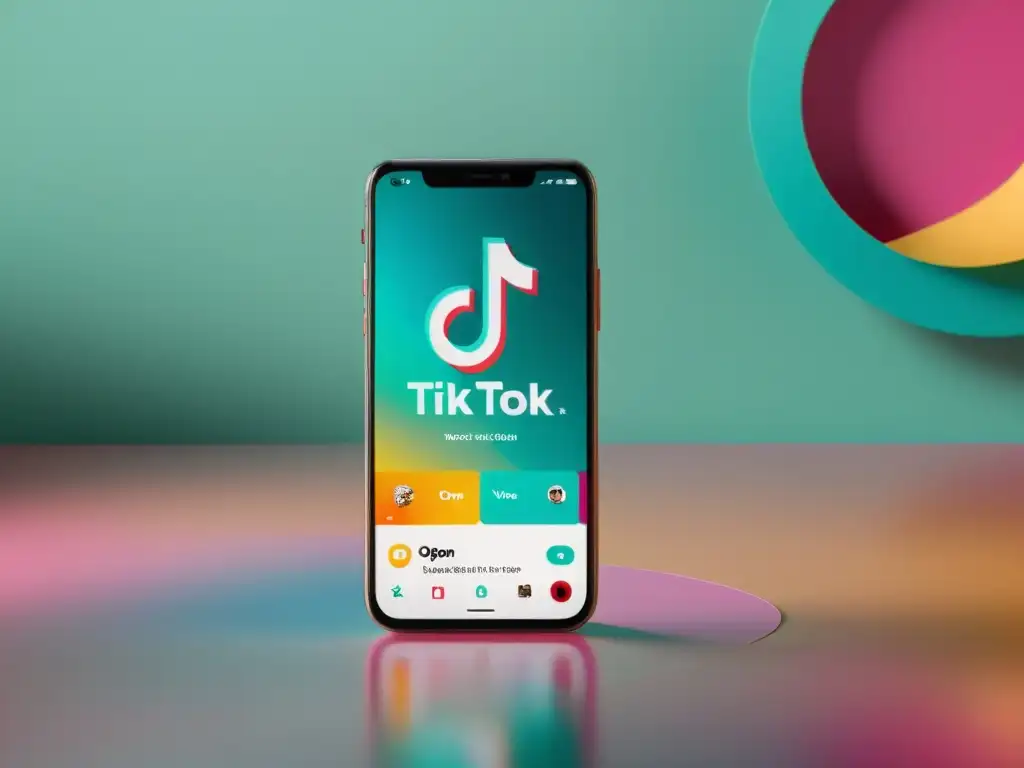 Smartphone con TikTok mostrando video creativo y llamado a la acción para monetizar creatividad en empresas en un ambiente moderno y limpio