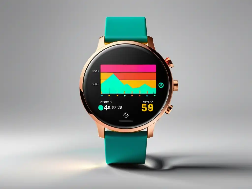 Un smartwatch moderno muestra datos de tendencias de consumo en gráficos coloridos de alta resolución