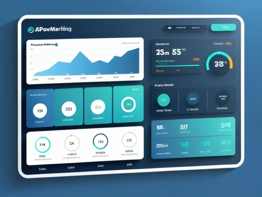 Un sofisticado panel de inteligencia artificial en marketing de afiliación, con diseño minimalista y avanzadas métricas de rendimiento en tiempo real