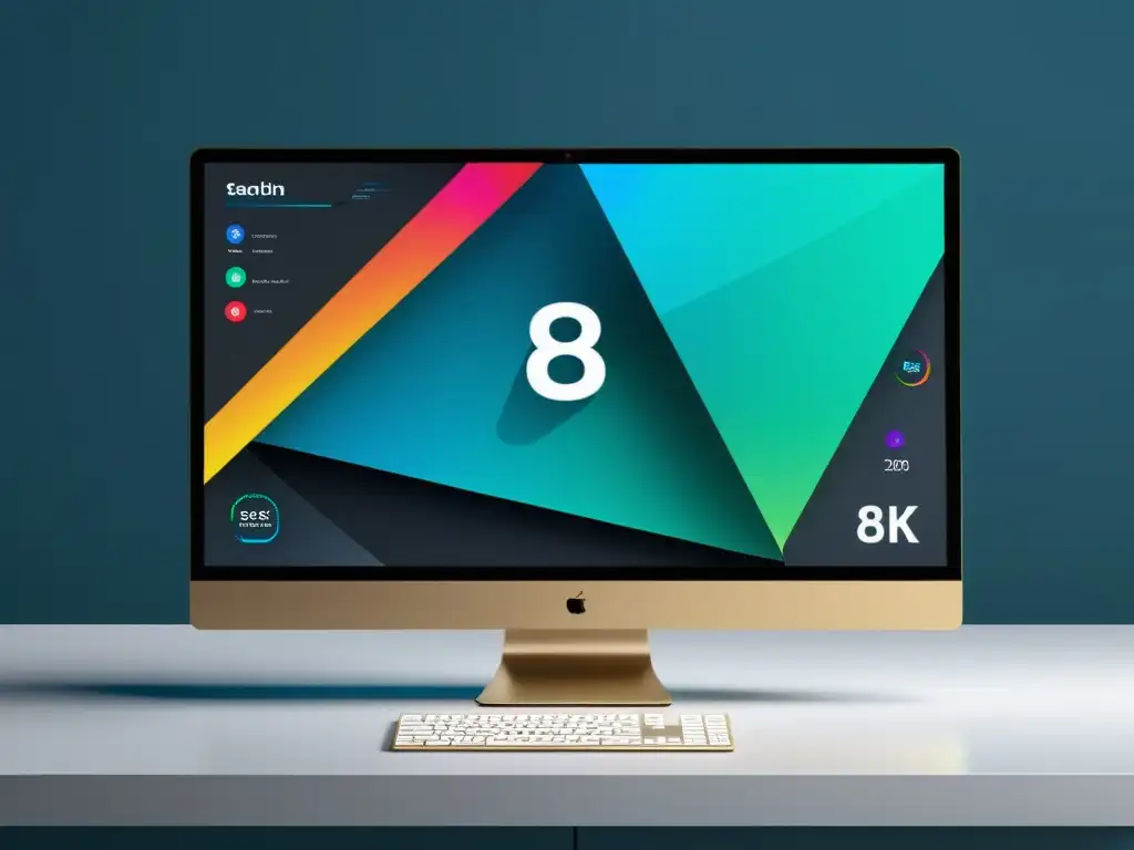 Software de IA para diseño gráfico: Interfaz futurista, vibrante, intuitiva y creativa en 8K