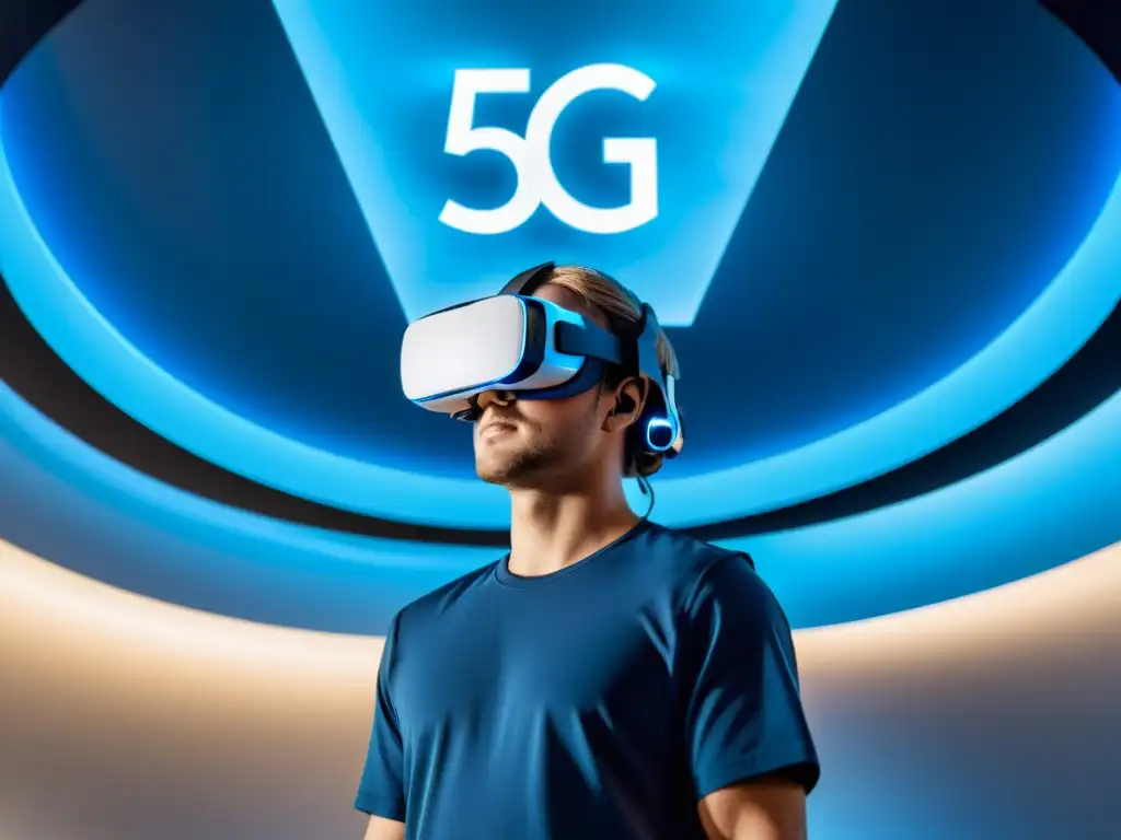 Sumérgete en el impacto 5G del video bajo demanda con realidad virtual, en un ambiente futurista y dinámico