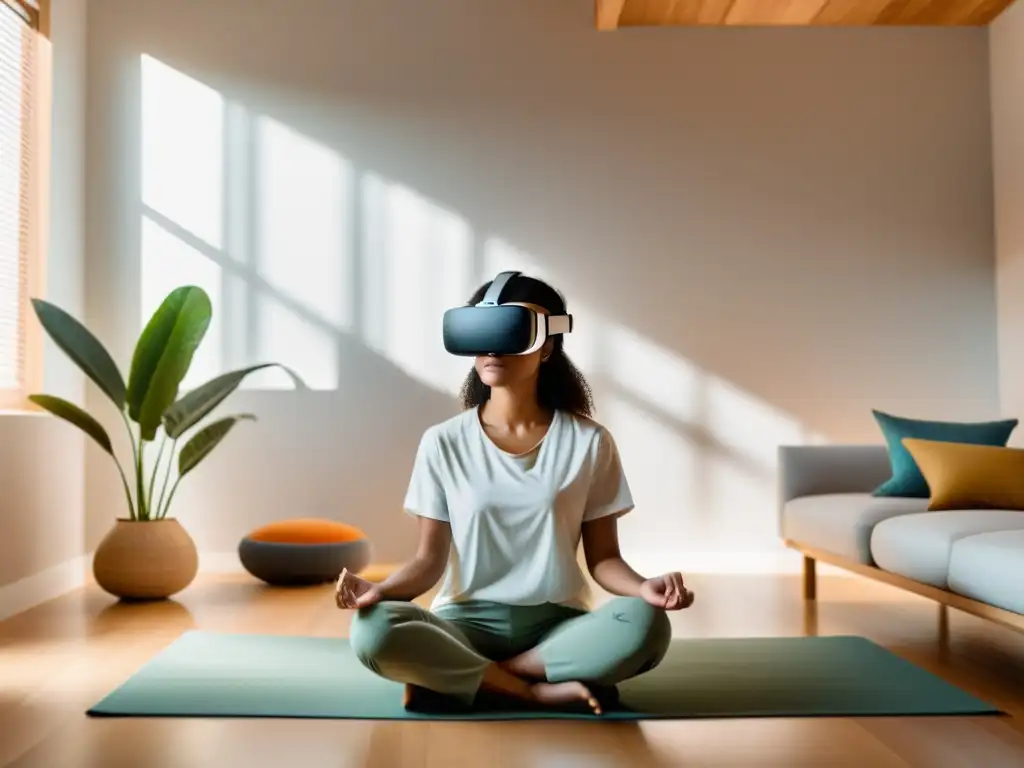 Sumérgete en las técnicas de mindfulness con realidad virtual en un ambiente sereno y minimalista