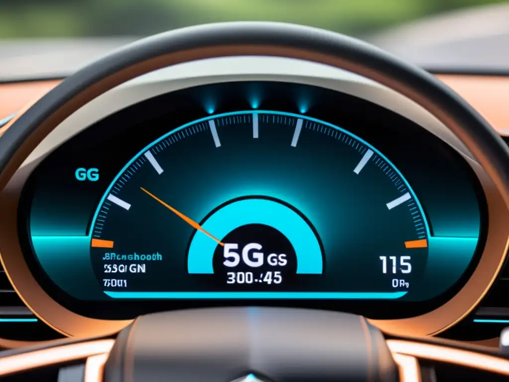 Tablero de coche moderno con GPS de alta resolución y señal 5G, destacando la navegación de precisión con redes 5G